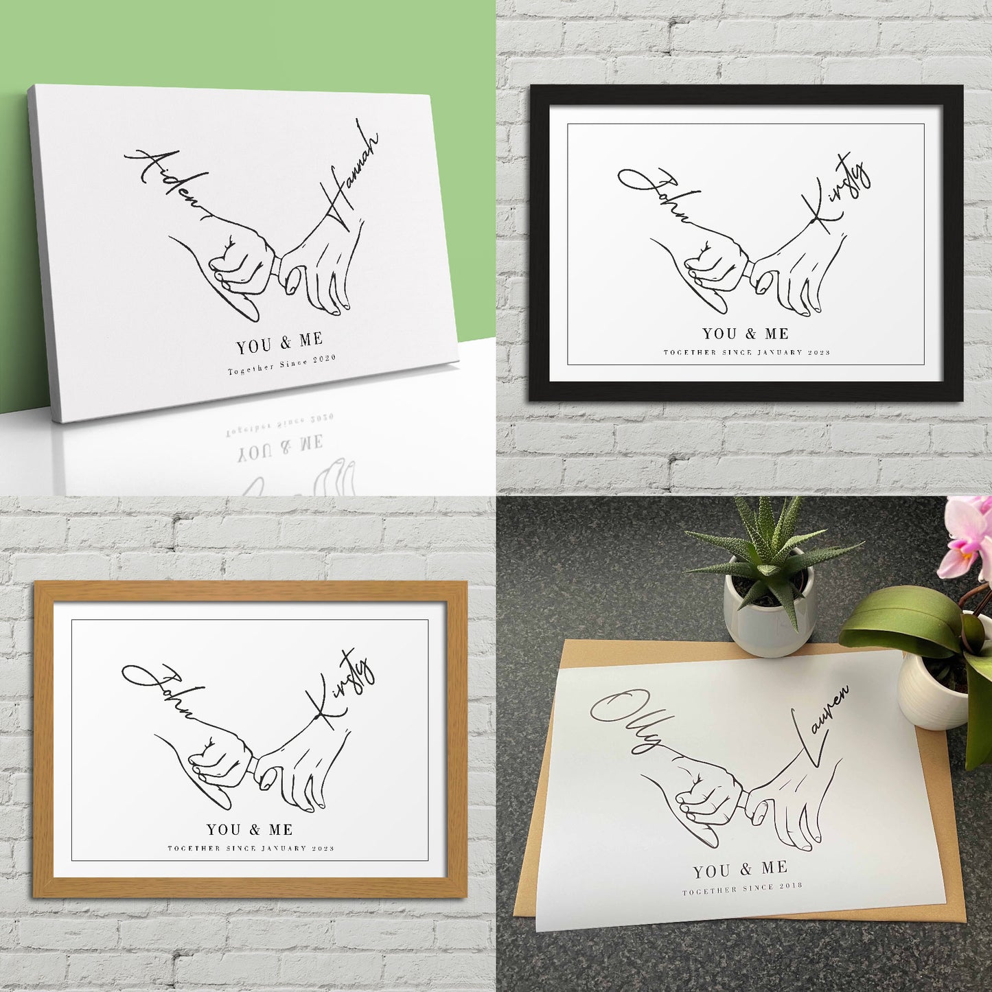 "Holding Hands" Personalised Line Art